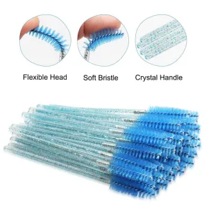 100PCS Eyelash Brush Disposable Mascara Wands Crystal Applicators Blue