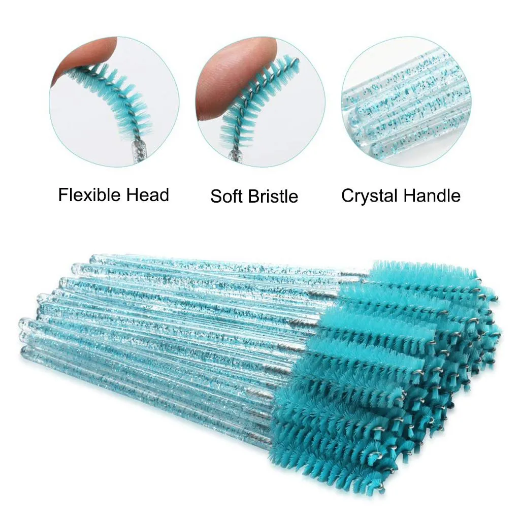 100PCS Eyelash Brush Disposable Mascara Wands Crystal Applicators Deep Green