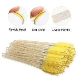 100PCS Eyelash Brush Disposable Mascara Wands Crystal Applicators Yellow