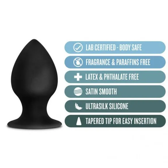 Anal Adventures Platinum Silicone Anal Stout Plug Black Anal Stretching Butt Plug with Suction Cup Medium