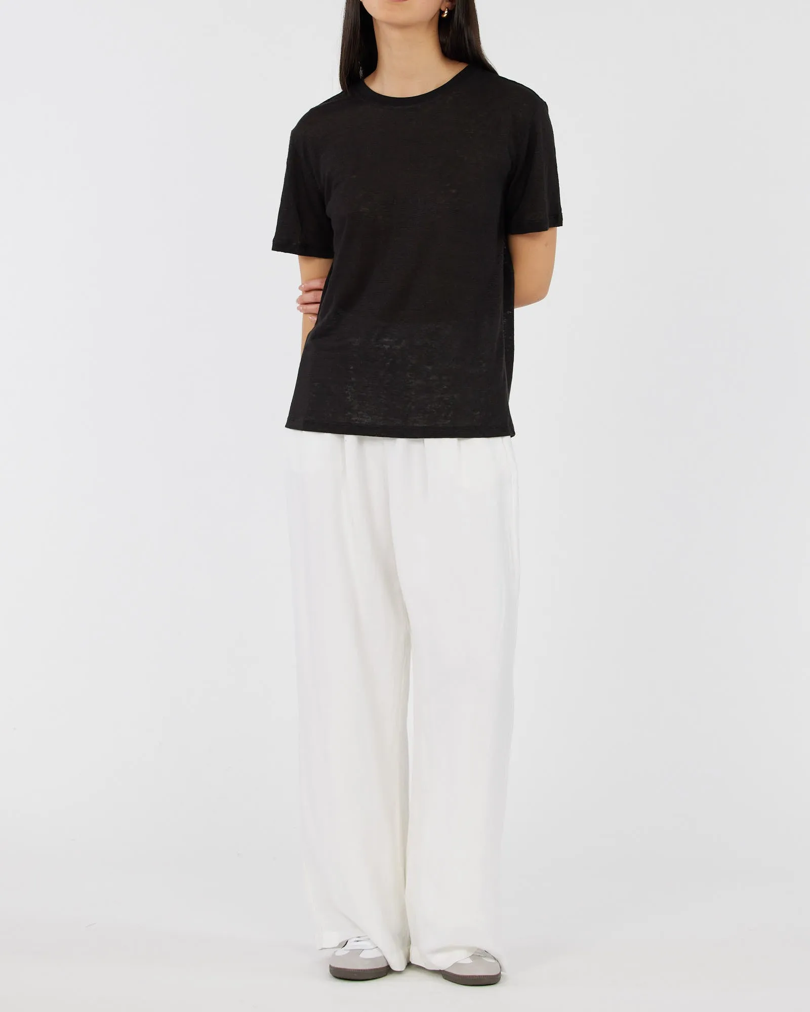 Coogee Linen Crew Neck Tee - Black