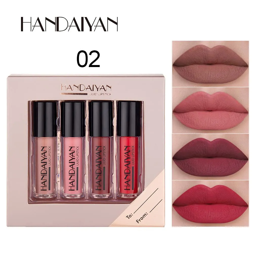 HANDAIYAN Matte Liquid Lipstick Set - Long-Lasting Waterproof and Smudge Proof Lipsticks for Women in 4 Vibrant Matte Shades - Perfect for Any Occasion! (SET 02)