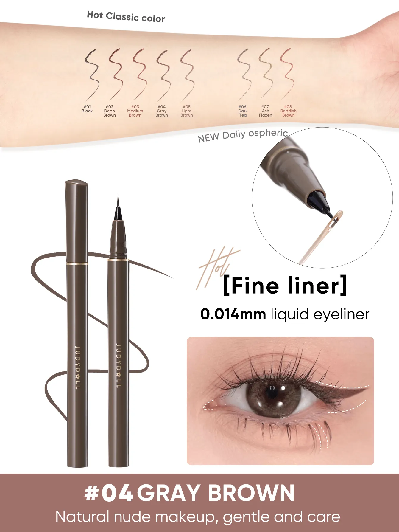 JUDYDOLL JUDYDOLL Slim Waterproof Liquid Eyeliner 400mg, Brown Color, Quick Dry & Non-Smudge