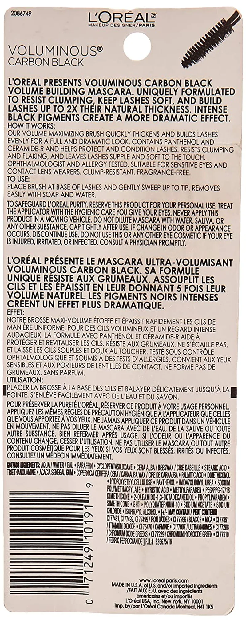 L’Oreal Paris Makeup Voluminous Original Volume Building Mascara, Carbon Black, 0.26 Fl Oz