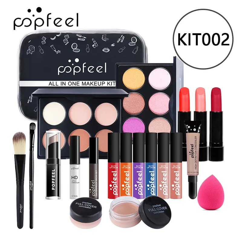 POPFEEL All In One Makeup Kit(Eyeshadow, LiGloss,Lipstick,Brushes,Eyebrow,Concealer)Beauty Cosmetic Bag