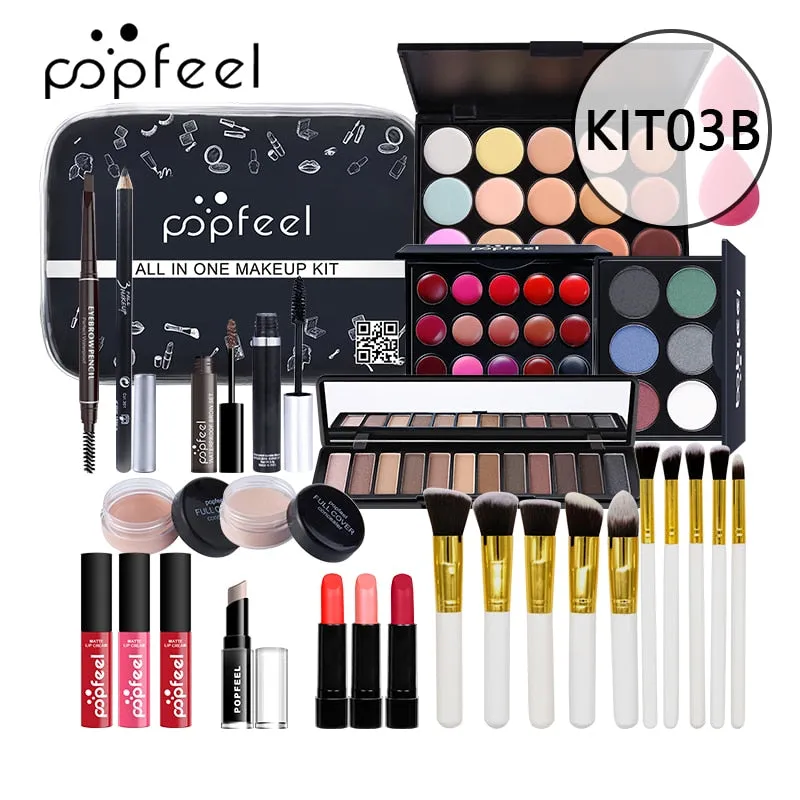 POPFEEL All In One Makeup Kit(Eyeshadow, LiGloss,Lipstick,Brushes,Eyebrow,Concealer)Beauty Cosmetic Bag