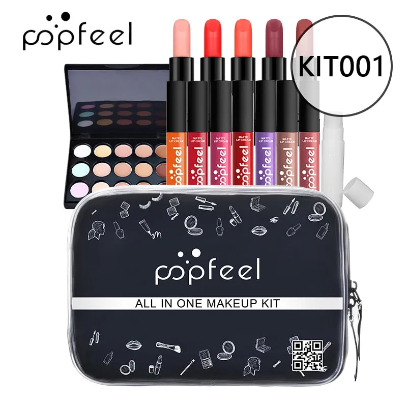 POPFEEL All In One Makeup Kit(Eyeshadow, LiGloss,Lipstick,Brushes,Eyebrow,Concealer)Beauty Cosmetic Bag