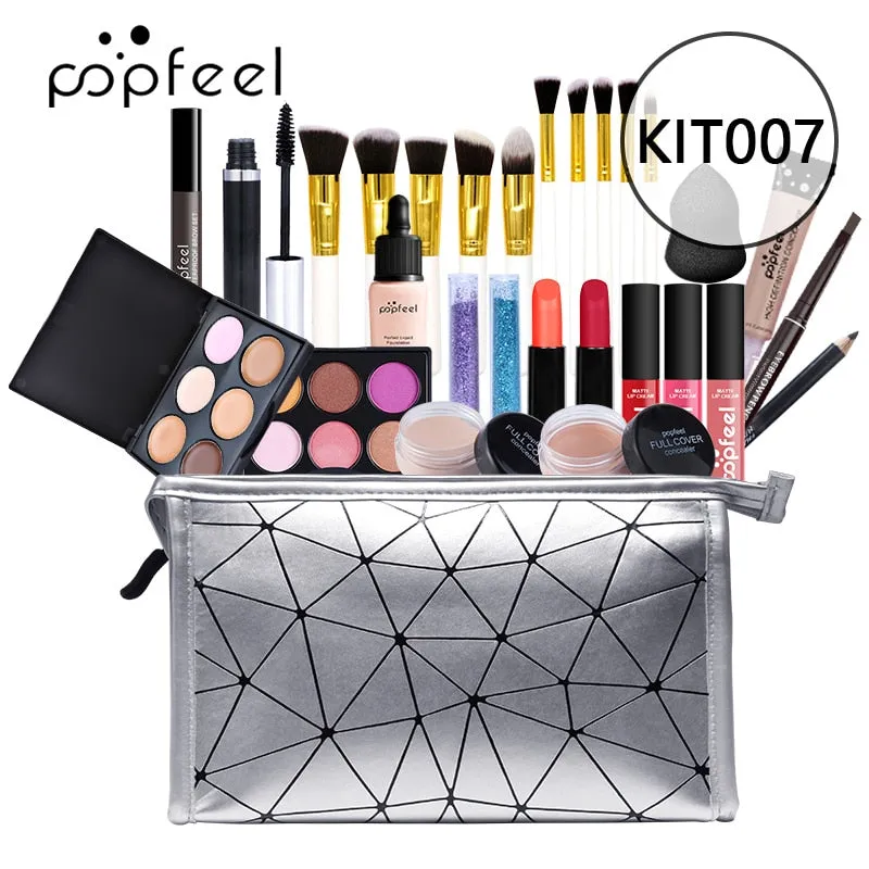 POPFEEL All In One Makeup Kit(Eyeshadow, LiGloss,Lipstick,Brushes,Eyebrow,Concealer)Beauty Cosmetic Bag