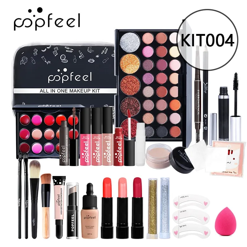 POPFEEL All In One Makeup Kit(Eyeshadow, LiGloss,Lipstick,Brushes,Eyebrow,Concealer)Beauty Cosmetic Bag