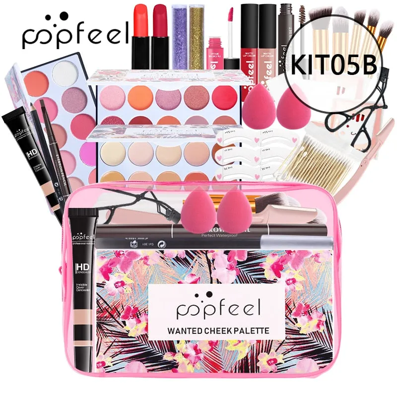 POPFEEL All In One Makeup Kit(Eyeshadow, LiGloss,Lipstick,Brushes,Eyebrow,Concealer)Beauty Cosmetic Bag