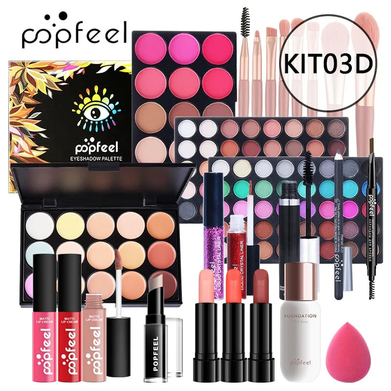 POPFEEL All In One Makeup Kit(Eyeshadow, LiGloss,Lipstick,Brushes,Eyebrow,Concealer)Beauty Cosmetic Bag