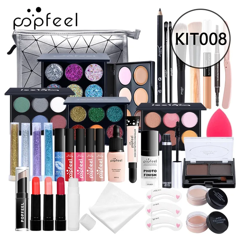 POPFEEL All In One Makeup Kit(Eyeshadow, LiGloss,Lipstick,Brushes,Eyebrow,Concealer)Beauty Cosmetic Bag