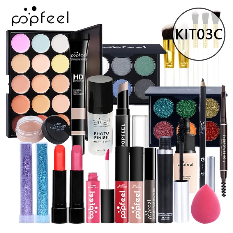 POPFEEL All In One Makeup Kit(Eyeshadow, LiGloss,Lipstick,Brushes,Eyebrow,Concealer)Beauty Cosmetic Bag