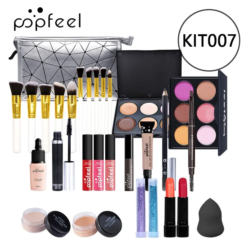 POPFEEL All In One Makeup Kit(Eyeshadow, LiGloss,Lipstick,Brushes,Eyebrow,Concealer)Beauty Cosmetic Bag