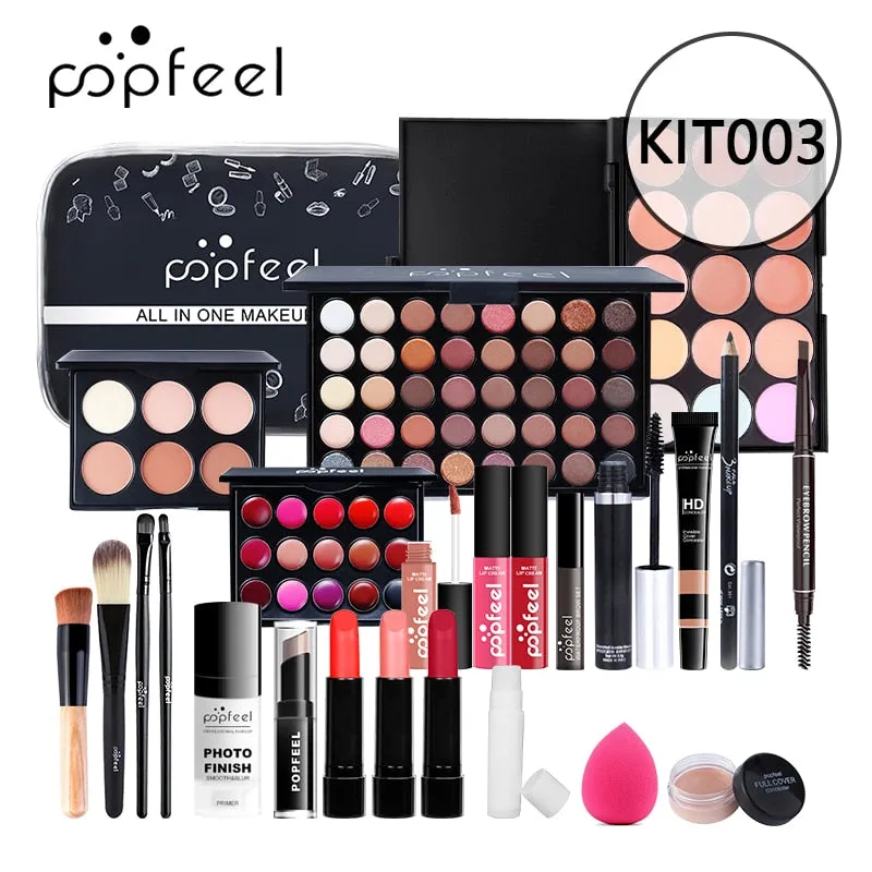 POPFEEL All In One Makeup Kit(Eyeshadow, LiGloss,Lipstick,Brushes,Eyebrow,Concealer)Beauty Cosmetic Bag