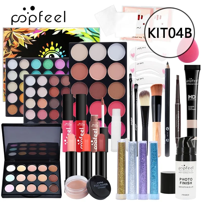 POPFEEL All In One Makeup Kit(Eyeshadow, LiGloss,Lipstick,Brushes,Eyebrow,Concealer)Beauty Cosmetic Bag