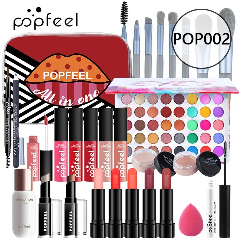 POPFEEL All In One Makeup Kit(Eyeshadow, LiGloss,Lipstick,Brushes,Eyebrow,Concealer)Beauty Cosmetic Bag