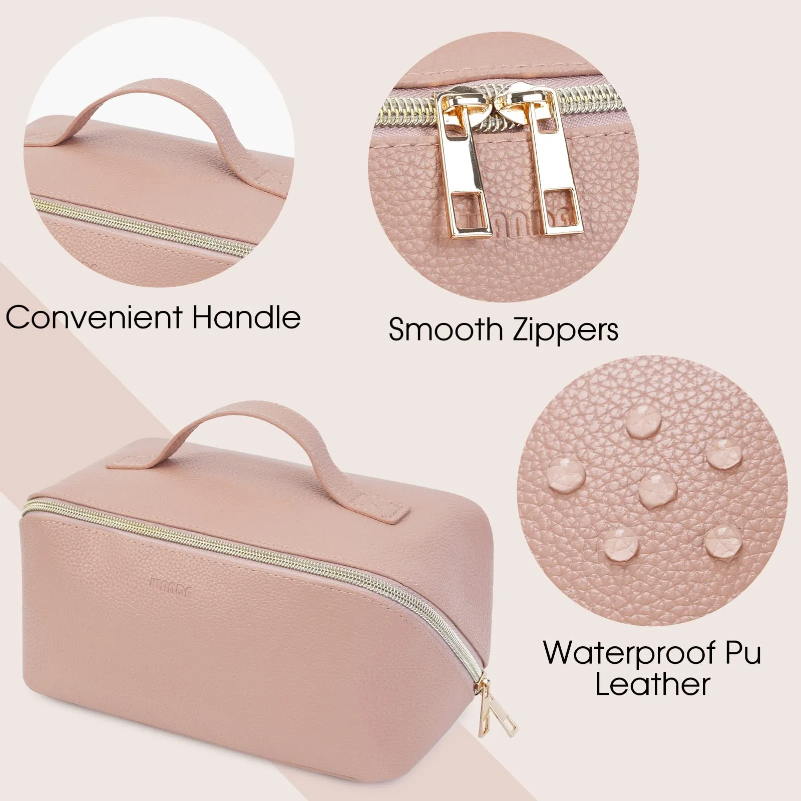 Portable Vegan Leather Open Flat Makeup Bag