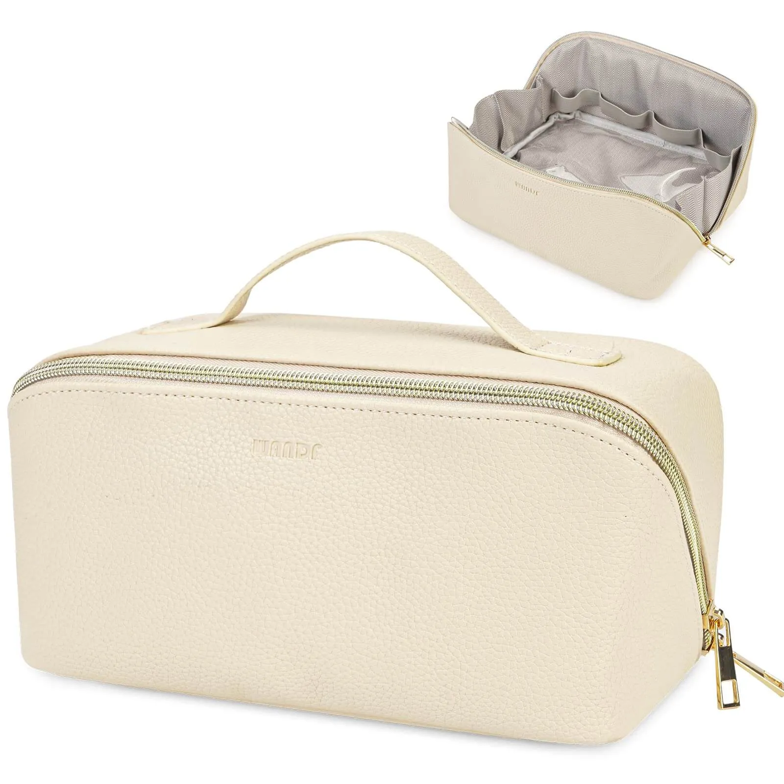 Portable Vegan Leather Open Flat Makeup Bag