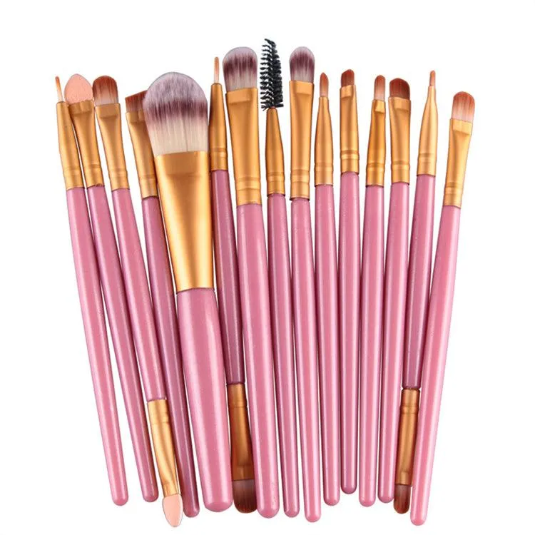 Professional 15 Pcs Cosmetic Makeup Brush Set -Gold & Pink