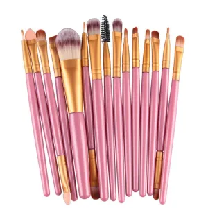 Professional 15 Pcs Cosmetic Makeup Brush Set -Gold & Pink