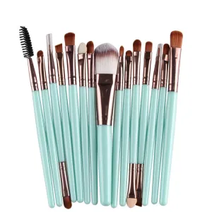 Professional 15 Pcs Cosmetic Makeup Brush Set - Rose Gold & Light Green