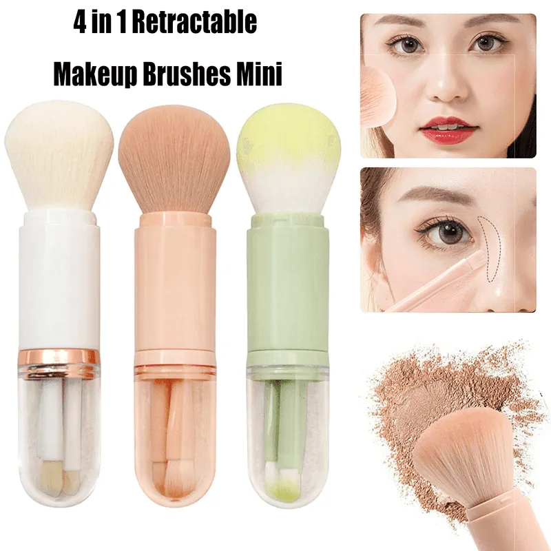 Retractable Makeup Brush Portable 4 In 1 Travel Brush Set