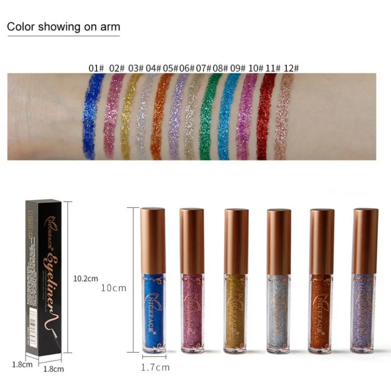 Shimmer Liquid Eyeliner Metallic 12 Colors Glitter Eyeliner Make Up