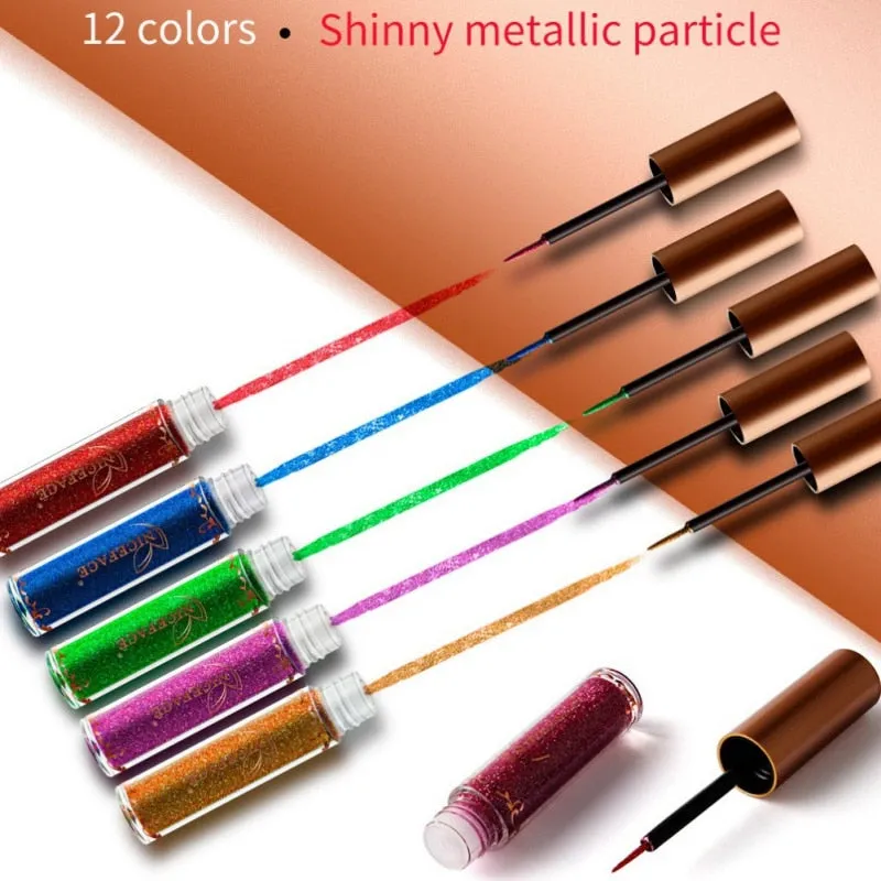 Shimmer Liquid Eyeliner Metallic 12 Colors Glitter Eyeliner Make Up