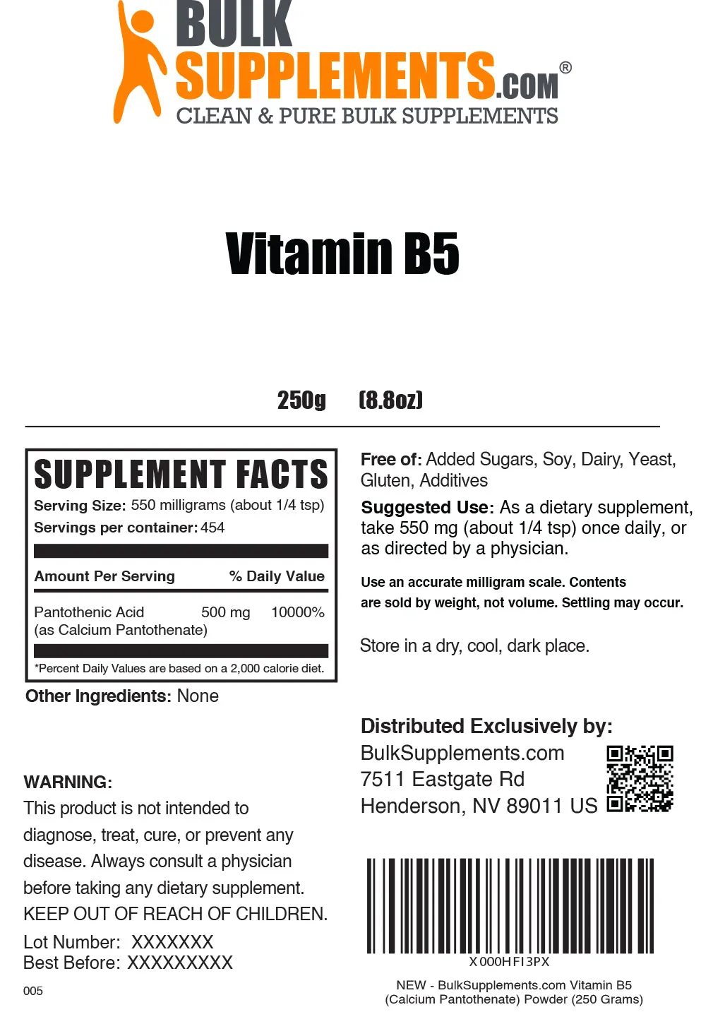 Vitamin B5 Pantothenic Acid / Calcium Pantothenate Powder